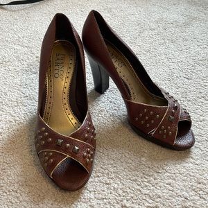 Franco Sarto studded brown leather heels, size 6